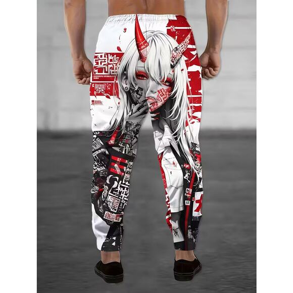Cyberpunk Anime Girl Oni Demon Techwear Streetwear Joggers Pants S M, L, XL, XXL - Picture 2 of 6